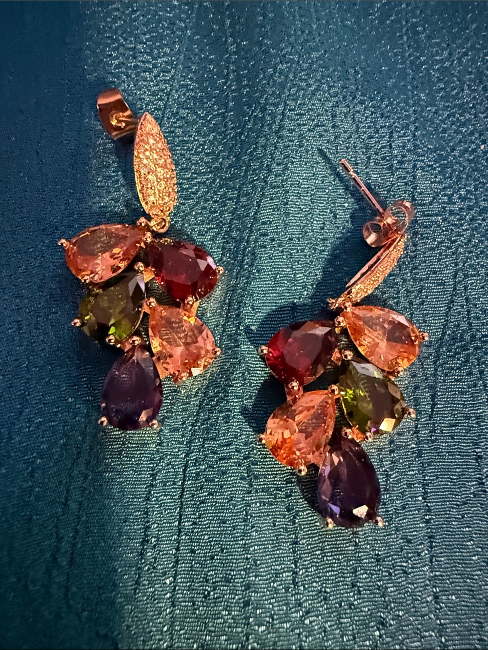 Multicolor Teardrop Crystal Drop Earrings - Rose Gold sterling silver